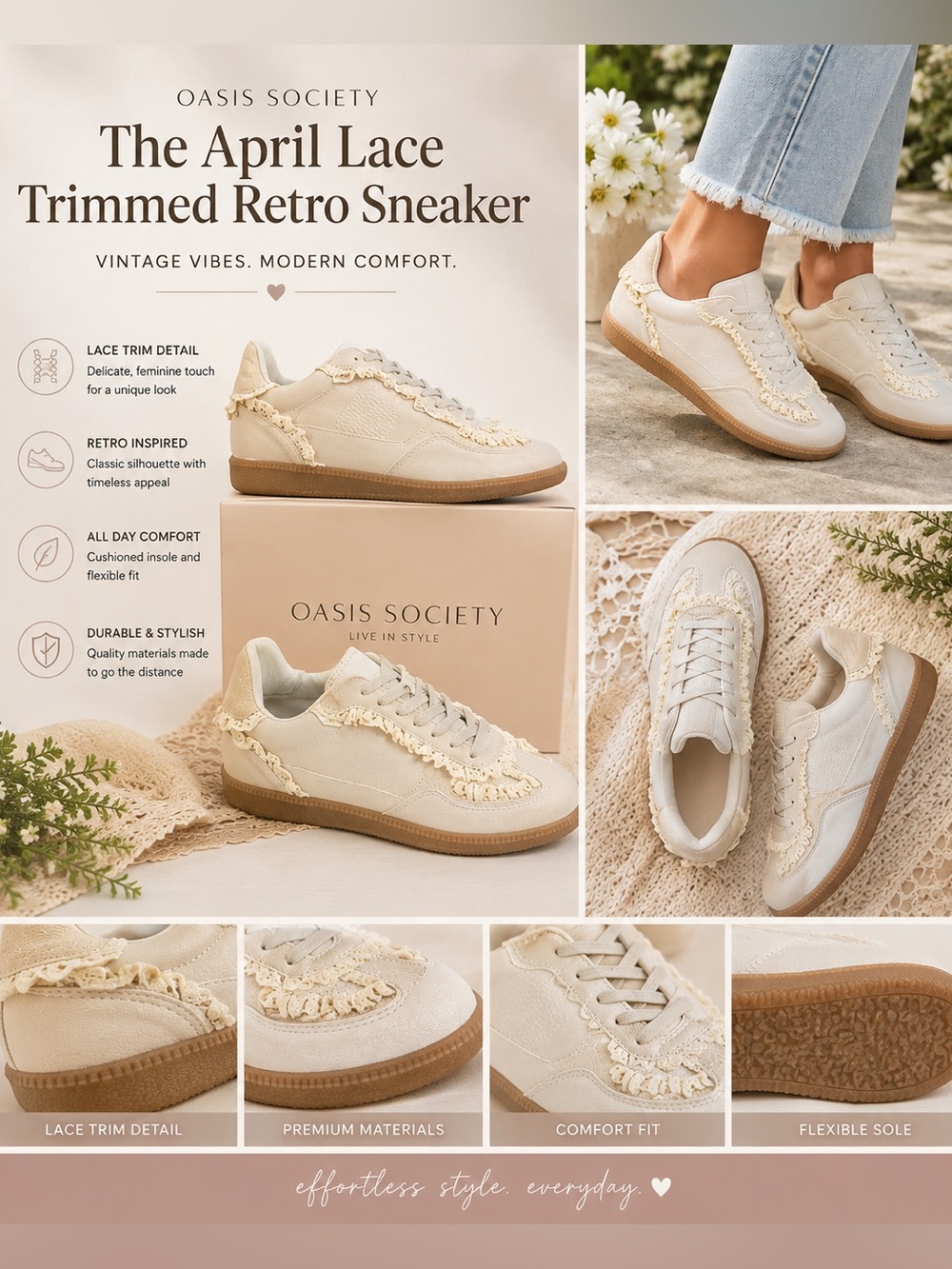 Oasis Society The April Lace Trimmed Retro Sneaker 8.5